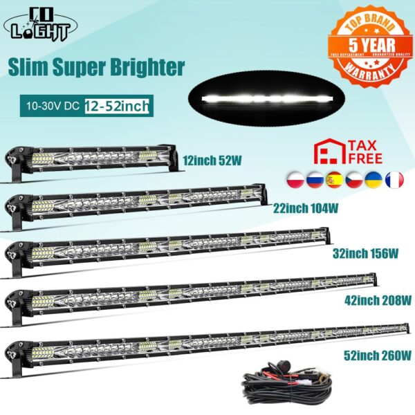 Slim 12" 22" 32" 42" 52" Led Bar Light 4x4 Offroad For Trucks ATV UAZ Spot Flood Combo 12V 24V Driving Barra Work Light