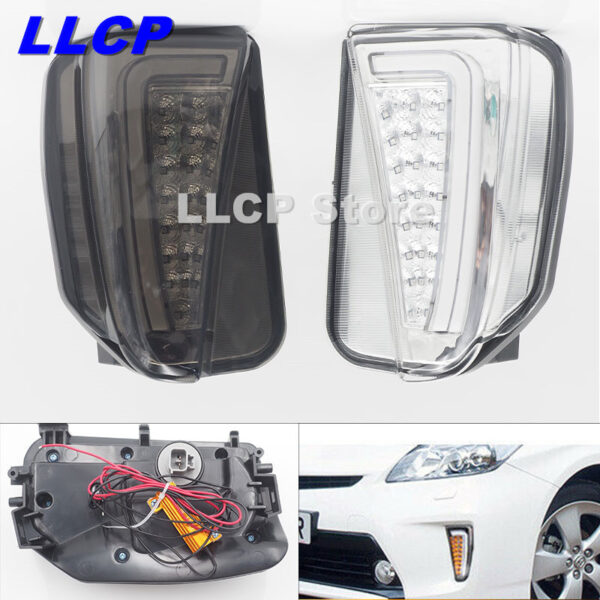 2pcs for Toyota Prius 30 Series 2012-2014 Driving light LED Front Bumper DRL Daytime Running Lights + Yellow Turn Signals Light
