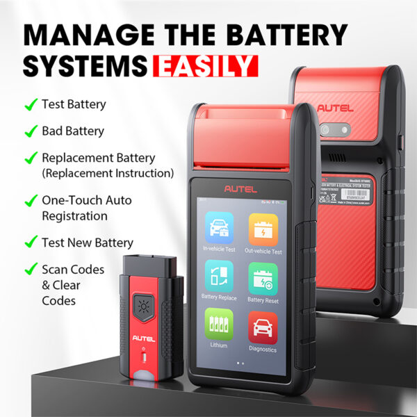 MaxiBAS BT608E OBD2 Scanner built-in Thermal Printer Touchscreen Battery Tester Electrical System Analyzer All System