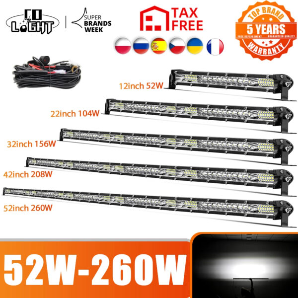 52W 104W 156W 208W 260W Off Road Led Light Bar Slim Combo LED Driving Lights for 4x4 Truck SUV ATV Tractor Boat 12V 24V