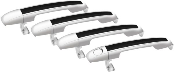 82651-3K000 4pcs Exterior Door Handle Set, Compatible with 2005-2010 Hyundai Sonata | Outside Front & Rear Left Driver & Right Passenger | Chrome Lever with Black Insert Kit, Outer Handle